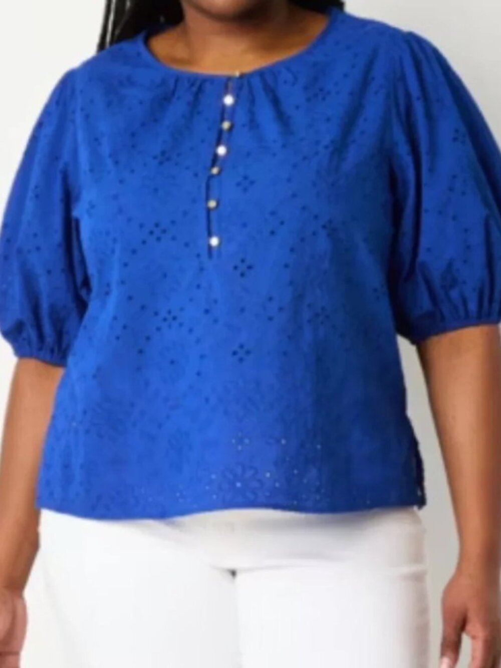 NWT Liz Claiborne royal blue eyelet top shirt blouse 1X cotton luxury style